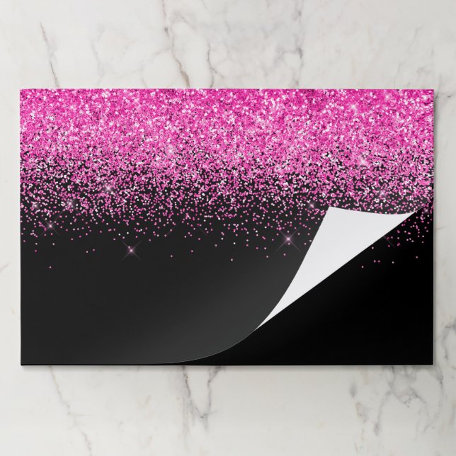 Sparkly Hot Pink Glitter Black Paper Pad (Folded)