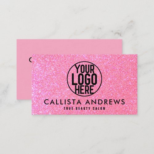 Sparkly Hot Pink Glitter Makeup Hair Salon Logo Business Card