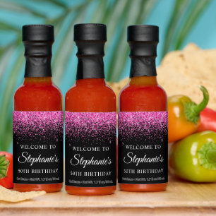 Sparkly Hot Pink Glitter on Black 50th Birthday Sauces