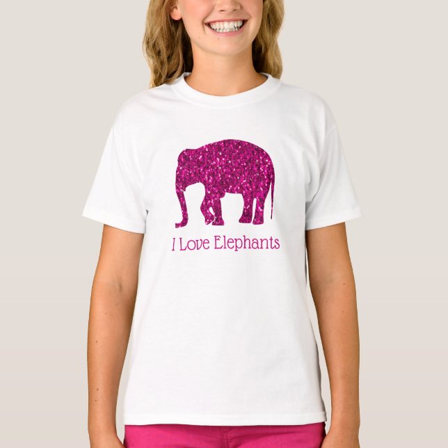 Sparkly hot pink I love Elephants text customize  T-Shirt (Front)