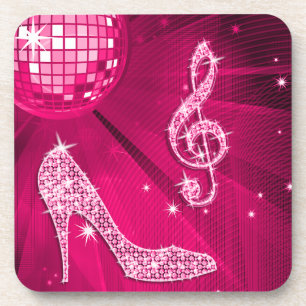 Sparkly Hot Pink Music Note & Stiletto Heel Beverage Coaster