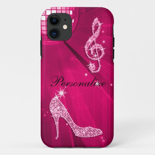Sparkly Hot Pink Music Note  Stiletto Heel iPhone 11 Case