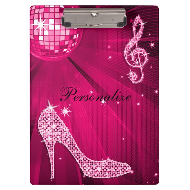 Sparkly Hot Pink Music Note & Stiletto Heel Clipboard (Front)