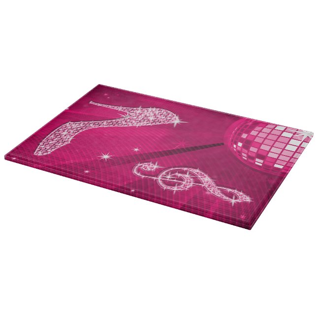 Sparkly Hot Pink Music Note & Stiletto Heel Cutting Board (Corner)
