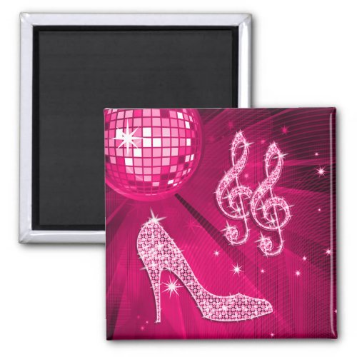 Sparkly Hot Pink Music Note  Stiletto Heel Magnet