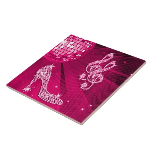 Sparkly Hot Pink Music Note  Stiletto Heel Tile