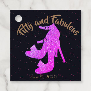 Sparkly Hot Pink Shoe Fifty and Fabulous Birthday Favor Tags