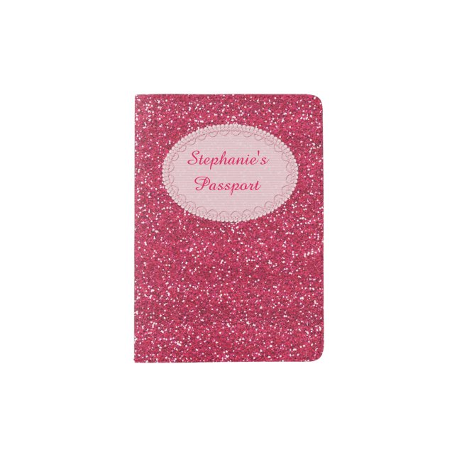 Sparkly Hot Pink & Silver Glitter Passport Holder (Front)
