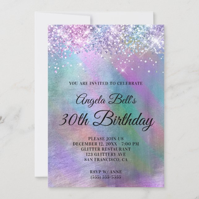Sparkly Iridescent Glitter Foil Birthday Invitation (Front)
