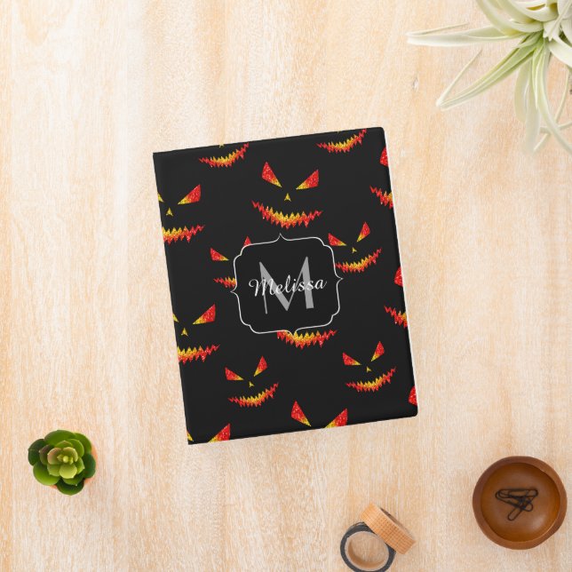 Sparkly Jack O'Lantern face Halloween Monogram Mini Binder (InSitu)