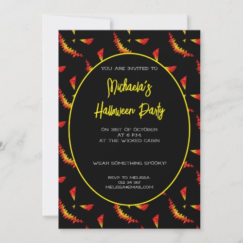 Sparkly Jack OLantern Halloween pattern black Invitation