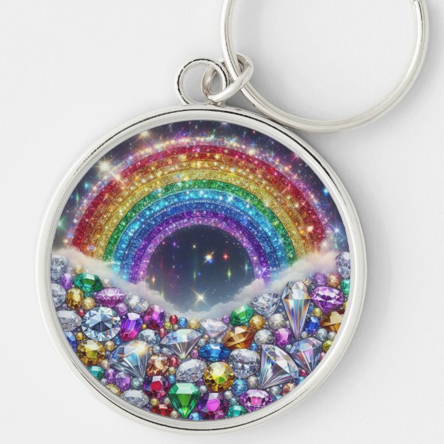 sparkly, jeweled rainbow keychain (Front)