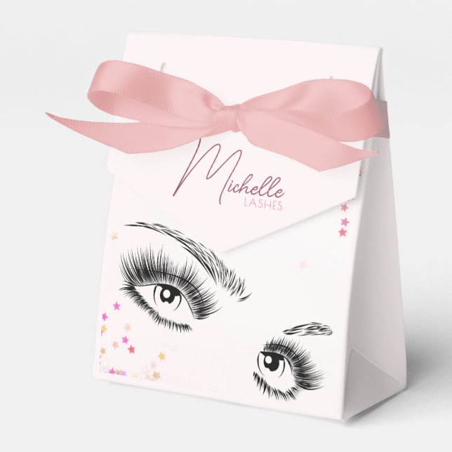 Sparkly Lashes Pink Glitter Confetti Aftercare Kit Favor Boxes (Front Side)