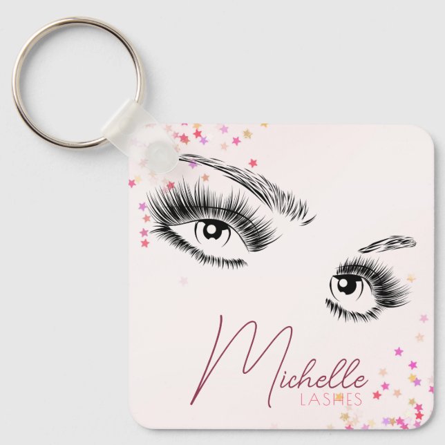Sparkly Lashes Pink Glitter Confetti Makeup QR Keychain (Front)