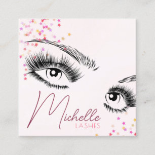 Sparkly Lashes Pink Glitter Confetti Makeup QR Square Business Card