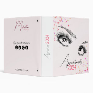 Sparkly Lashes Pink Glitter Star Appointments 3 Ring Binder