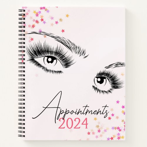 Sparkly Lashes Pink Glitter Star Appointments Notebook