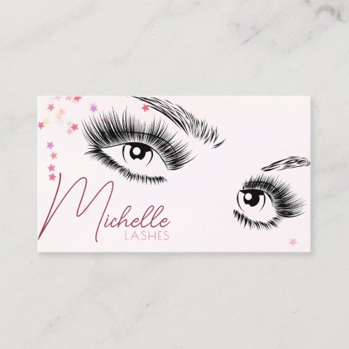 Sparkly Lashes Pink Glitter Star Confetti Makeup Business Card