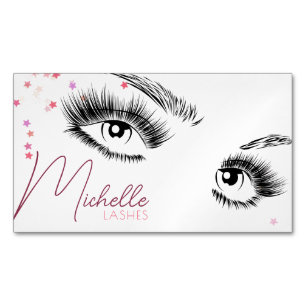Sparkly Lashes Pink Glitter Star Confetti Makeup Business Card Magnet