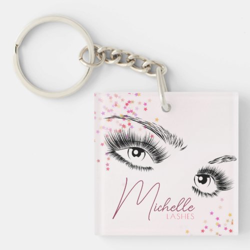 Sparkly Lashes Pink Glitter Star Confetti Makeup Keychain