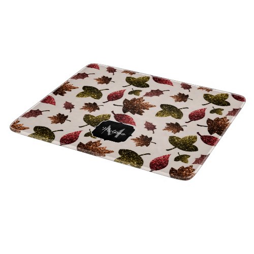 Sparkly leaves fall autumn pattern Monogram Cutting Board