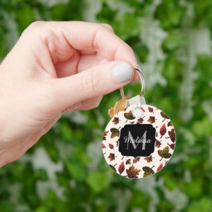Sparkly leaves fall autumn pattern Monogram Keychain