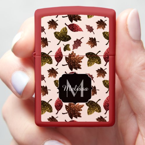 Sparkly leaves fall autumn pattern Monogram Zippo Lighter