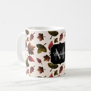 Sparkly leaves fall autumn sparkles Monogram Coffee Mug