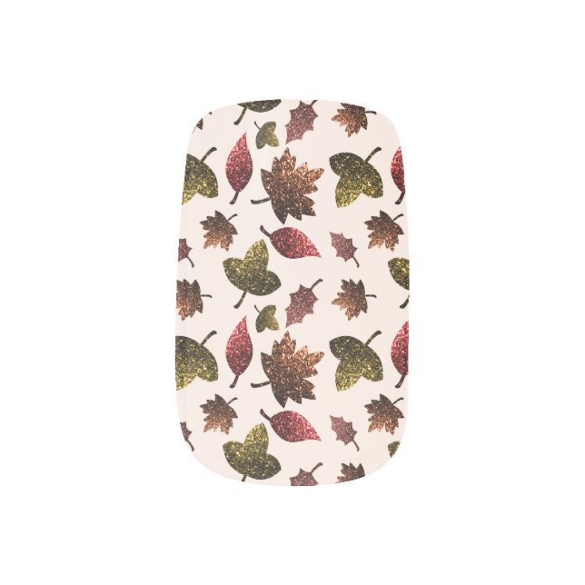 Sparkly leaves fall autumn sparkles pattern minx nail art (Left Thumb)