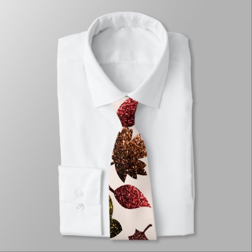 Sparkly leaves fall autumn sparkles pattern neck tie