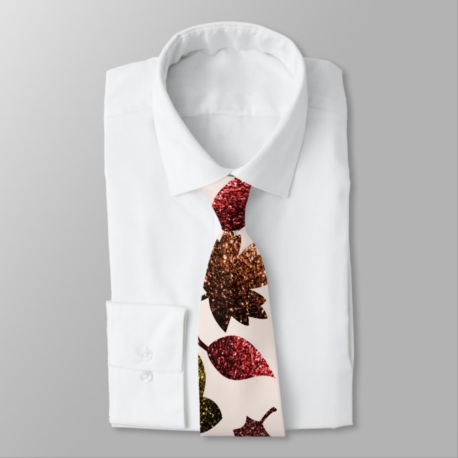 Sparkly leaves fall autumn sparkles pattern neck tie (Tied)