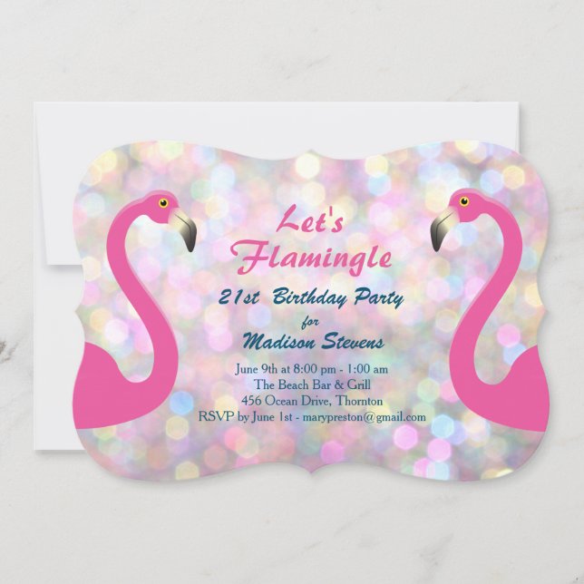 Sparkly Let's Flamingle Birthday Party Invitation (Front)