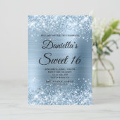 Sparkly Light Blue Glitter and Foil Sweet 16 Invitation (Standing Front)
