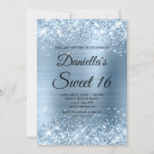 Sparkly Light Blue Glitter and Foil Sweet 16 Invitation (Front)