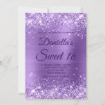 Sparkly Light Purple Glitter and Foil Sweet 16 Invitation<br><div class="desc">Create your own stylish 16th birthday celebration invitation for your daughter. Decorative faux sparkly light purple glitter graphics form a top and bottom border. The background digital art features a shiny lavender purple ombre style brushed metal foil. Customize the invite dark purple text color or font styles. The "Sweet 16"...</div>