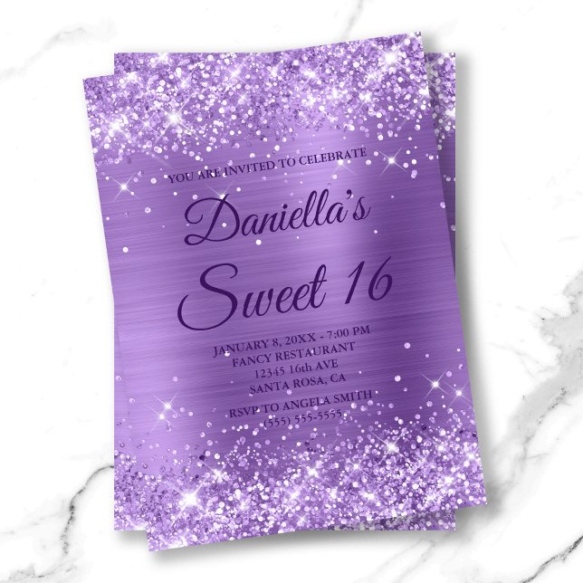 Sparkly Light Purple Glitter and Foil Sweet 16 Invitation (Sparkly Light Purple Glitter and Foil Sweet 16 Invitation)