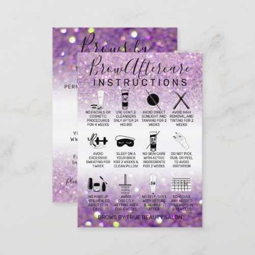 Sparkly Lilac Purple Glitter Brows Aftercare Icon Business Card