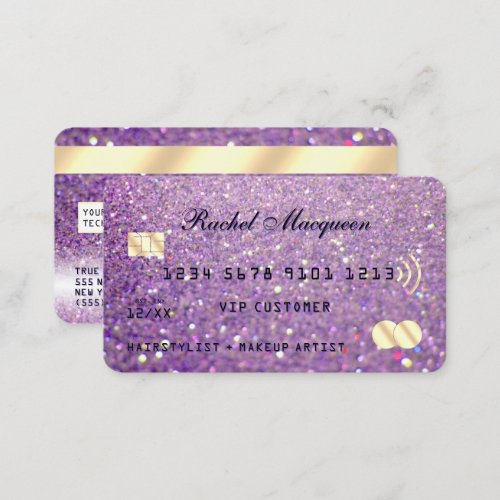 Sparkly Lilac Purple Gold Glitter Credit Business Card