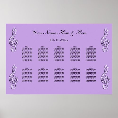 Sparkly Lilac Treble Clefts Wedding Seating Chart