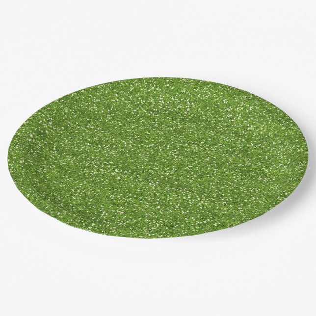 Sparkly Lime Green & Silver Glitter Paper Plates (Angled)