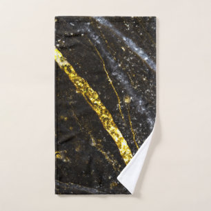 Sparkly line gold black chic abstract bling hand towel 