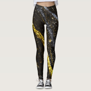 Sparkly line gold black chic abstract leggings