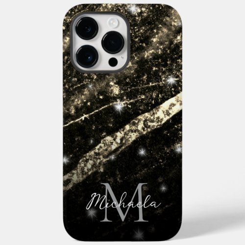 Sparkly line gold black chic abstract Monogram Case_Mate iPhone 14 Pro Max Case