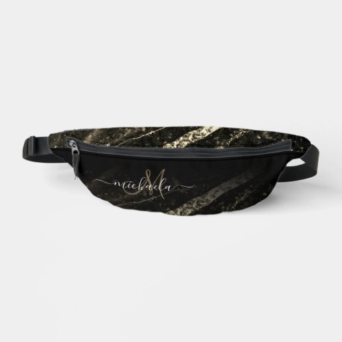 Sparkly line gold black chic abstract Monogram Fanny Pack