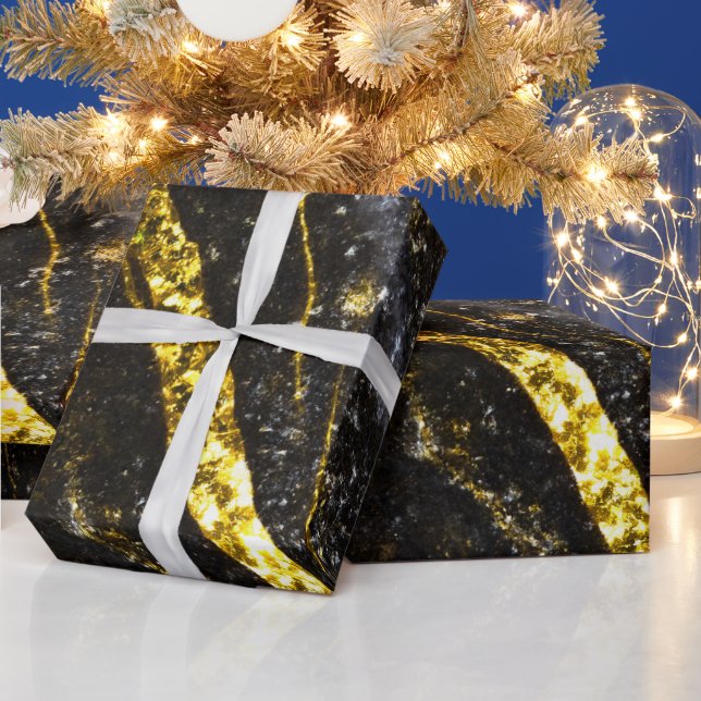 Sparkly line gold black chic abstract wrapping paper (Holidays)