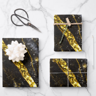 Sparkly line gold black chic abstract wrapping paper sheets
