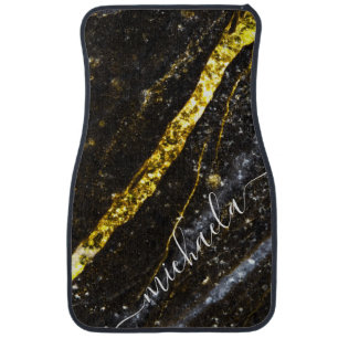 Sparkly line gold black chic abstract Your name Car Floor Mat