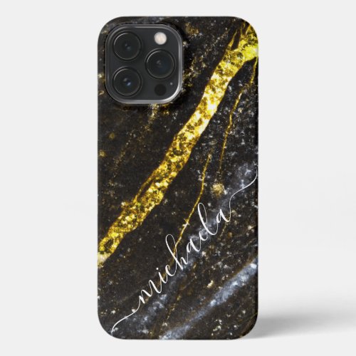 Sparkly line gold black chic abstract Your name iPhone 13 Pro Max Case