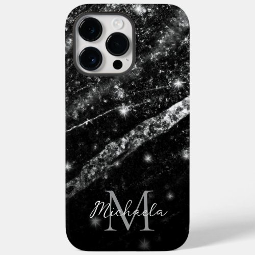 Sparkly line silver black chic abstract Monogram Case_Mate iPhone 14 Pro Max Case