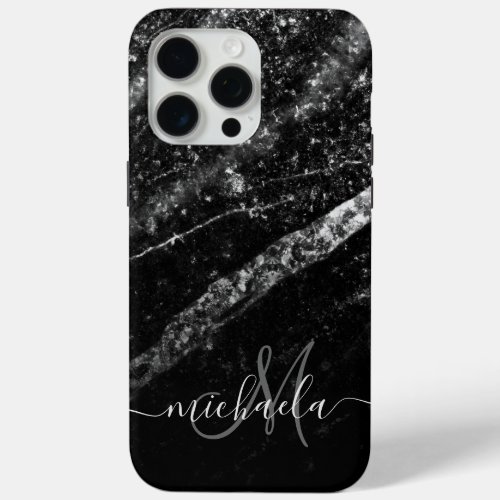 Sparkly line silver black chic abstract Monogram iPhone 15 Pro Max Case
